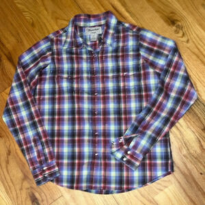 Women’s Wrangler Wrancher Plaid Pearl Snap Button Down Western Shirt; Medium